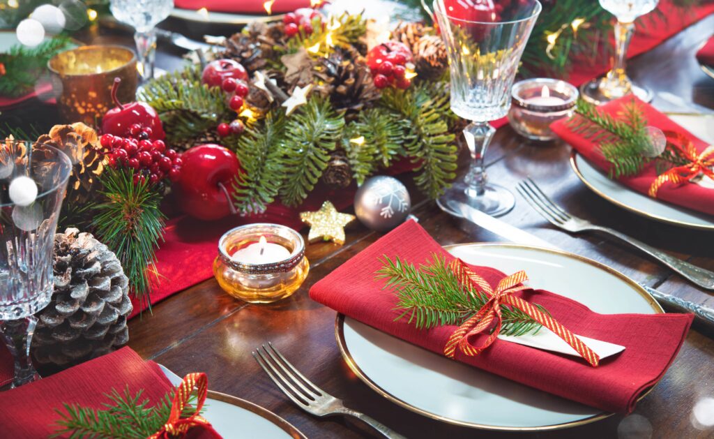 Christmas holidays table setting concept