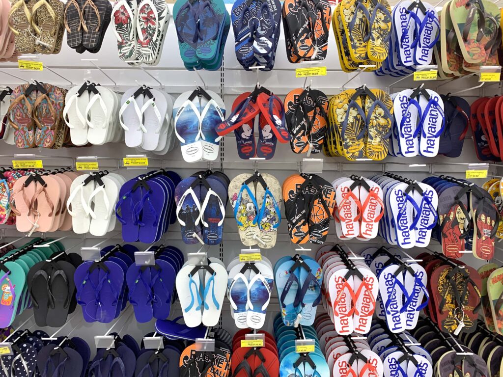 October 15, 2020. Campinas, SP, Brazil. A display full of Havaianas flip flops, a traditional Brazilian brand.